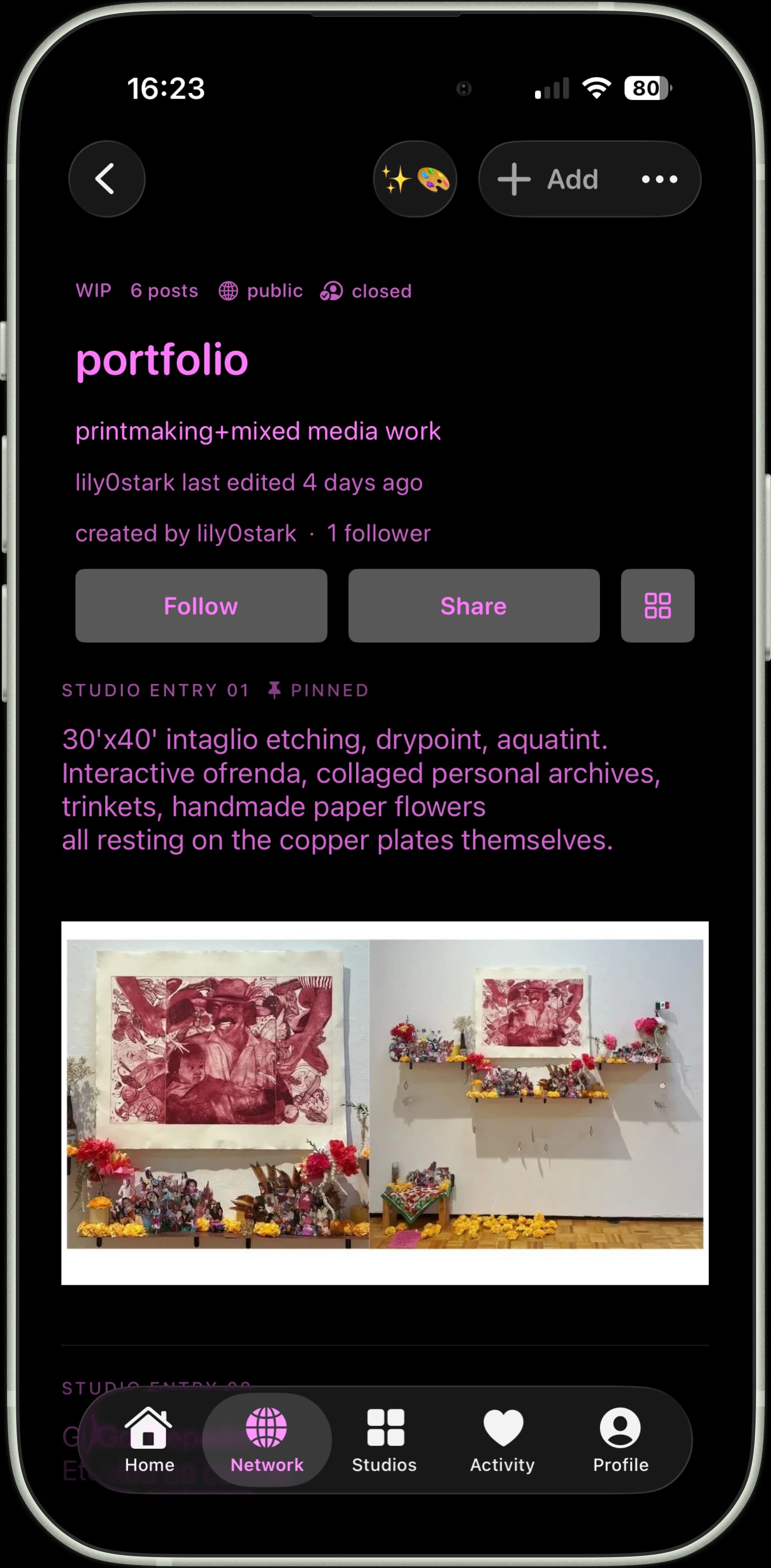 Printmaking Studio showing prints, process and material experiments